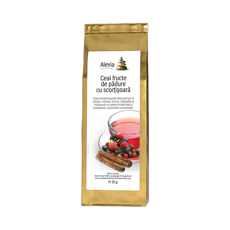 Ceai fructe de padure cu scortisoara, 35g, Alevia