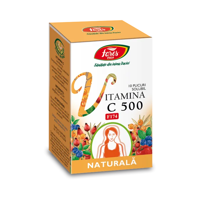 Vitamina C 500 naturala, 10 plicuri, Fares