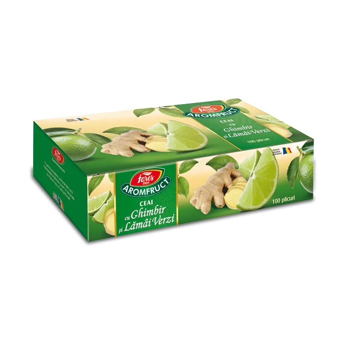 Ceai cu ghimbir si lamai verzi Aromafruct, 100 plicuri, Fares