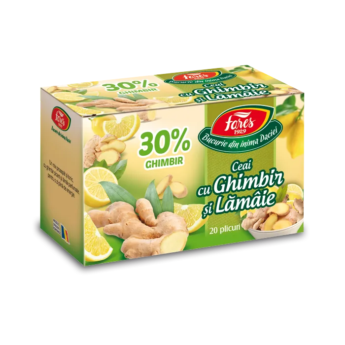 Ceai cu ghimbir 30% si lamaie, 20 plicuri, Fares
