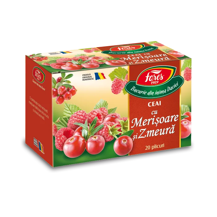Ceai cu merisoare si zmeura Aromfruct, 20 plicuri, Fares